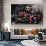 animals canvas wall art - A Bear with its Baby Sitting on Couch Canvas