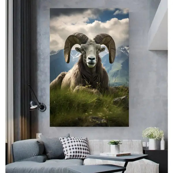 Customized Gift - A Large White Ram Sitting on the Grass Canvas