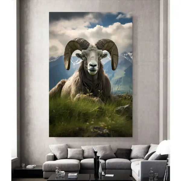 Customized Gift - A Large White Ram Sitting on the Grass Canvas