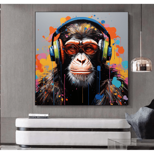 animals canvas wall art - An Image of a Monkey Wearing Headphones Canvas