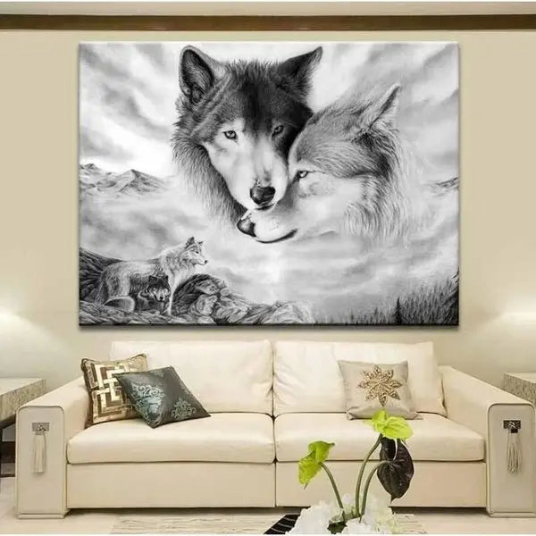 panel set wall art - Black White Wolf Animal Canvas