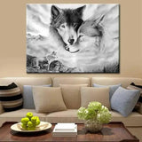 panel set wall art - Black White Wolf Animal Canvas