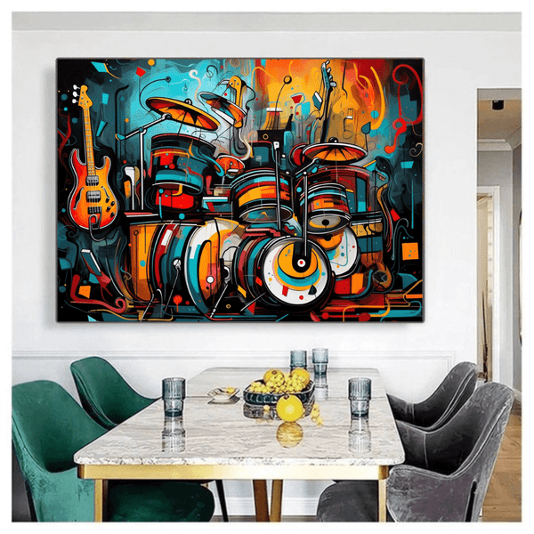 panel set wall art - Harmonious Chaos Graffiti-Styled Drums and Guitars Rock On