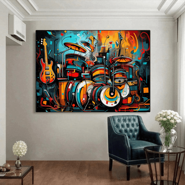 panel set wall art - Harmonious Chaos Graffiti-Styled Drums and Guitars Rock On