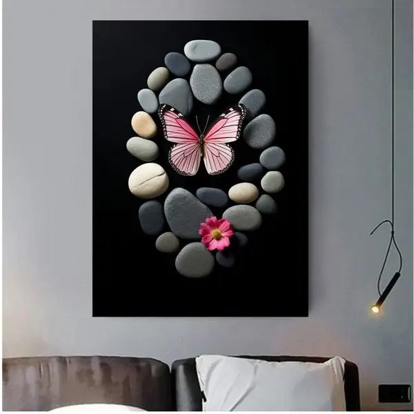 panel set wall art - Pebble Art of a Butterfly Canvas