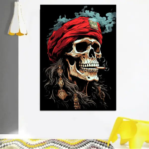 Customized Gift - Skull of a Pagan Pirate Smoking Cigarette Graffiti Canvas